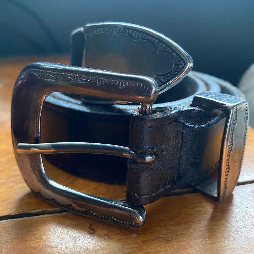 Vintage Women’s Black Leather Belt with Antique Silver Buckle